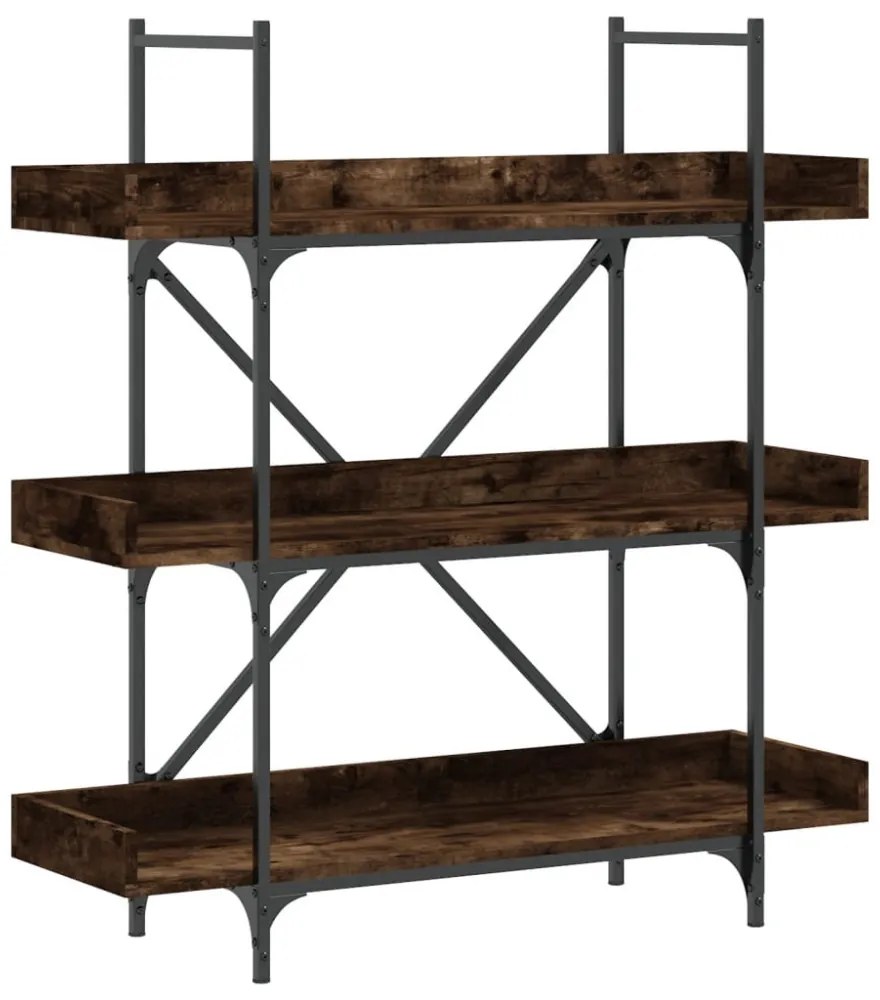3-szintes füstös tölgy szerelt fa könyvespolc 100x33x108,5 cm