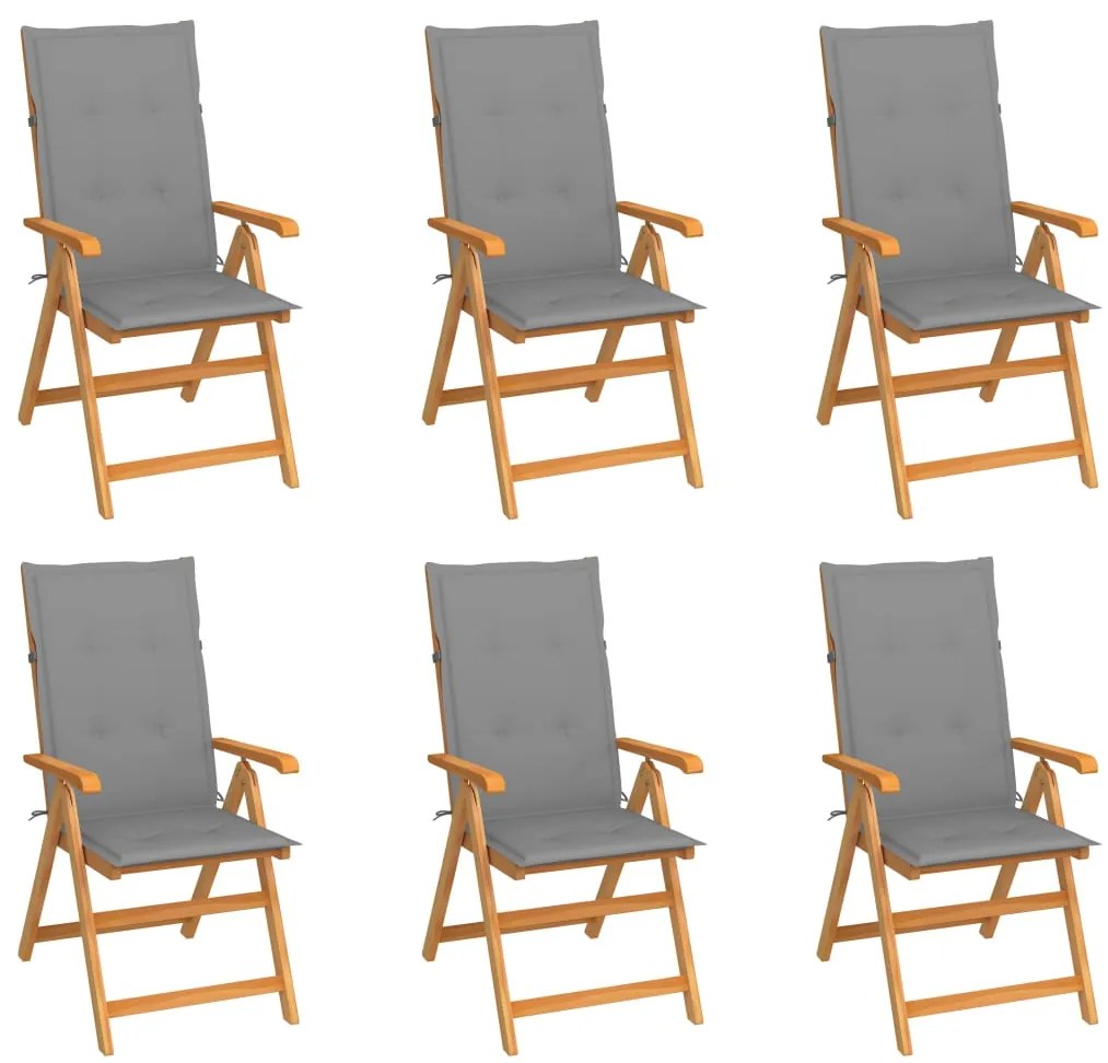 vidaXL 6 db tömör tíkfa kerti szék szürke párnákkal