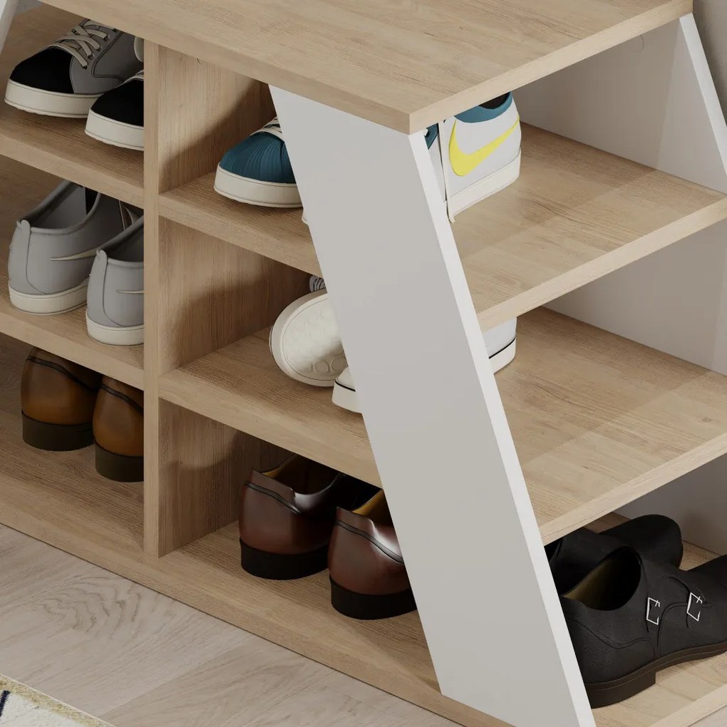 Pyramid Shoe Bench - Oak, White