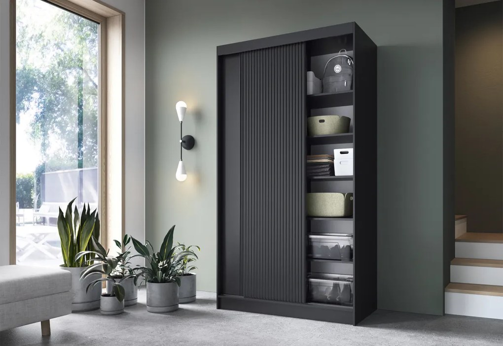 PRESCO 2 tolóajtós ruhásszekrény, 120x220x60, fekete