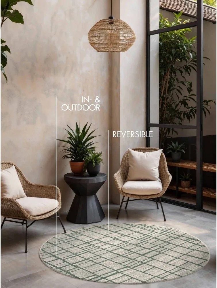 Zöld-krémszínű kerek kültéri-beltéri szőnyeg ø 160 cm Haringey Crouch – Ted Baker