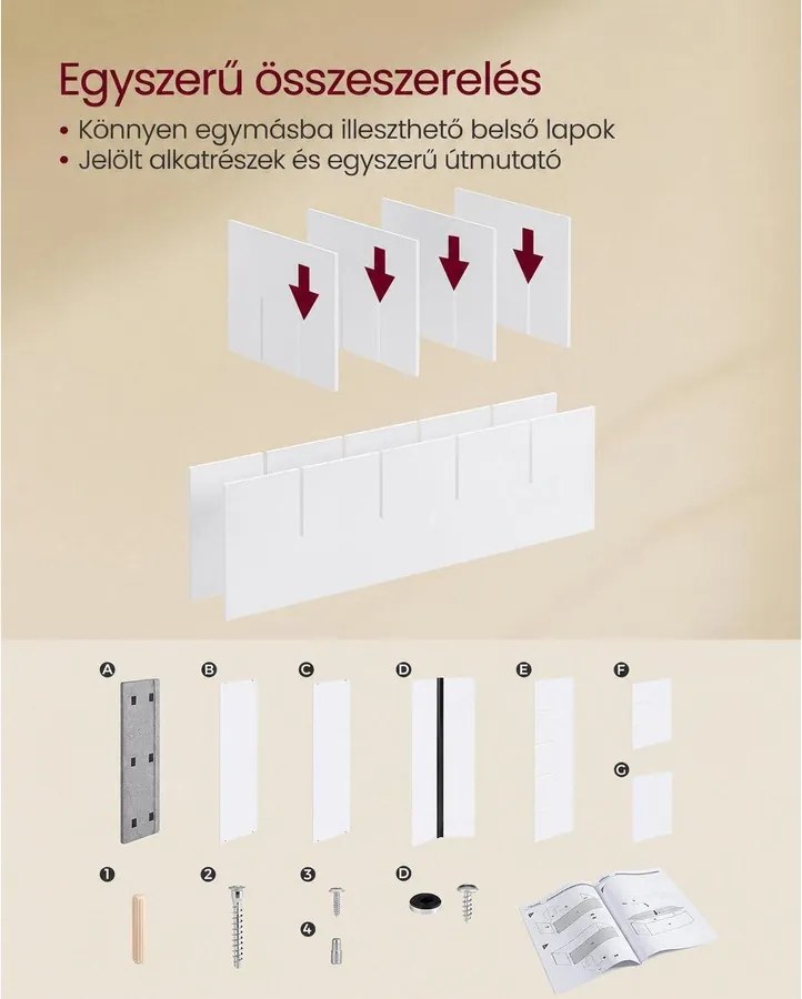 Cipőtartó pad ülőpárnával, 15 rekesszel, 105 x 30 x 48 cm, felhőfehér