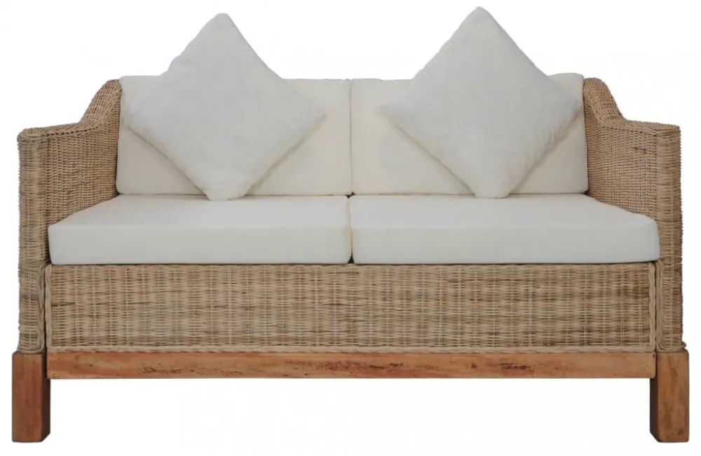 2 részes természetes rattan kanapészett párnákkal