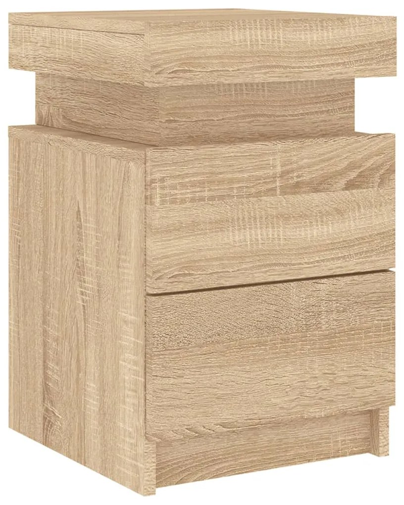 2 db sonoma tölgy színű éjjeliszekrény LED-del 35 x 39 x 55 cm