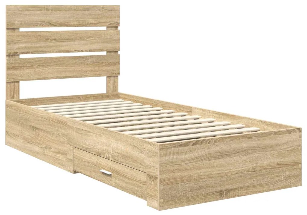 vidaXL Ágykeret fiókkal fejtámlával Sonoma tölgy 90 x 200 cm Faanyag
