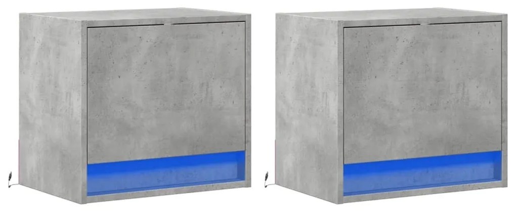 2 db betonszürke fali éjjeliszekrény LED-világítással