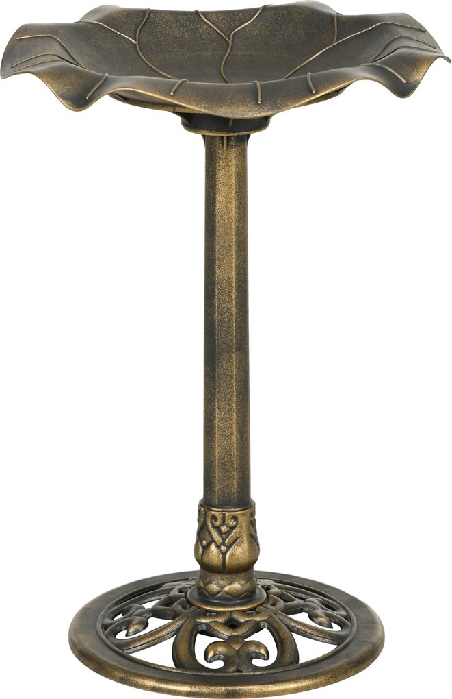 Outsunny Madárfürdő, Madáretető Lótuszlevél Formájú Medencében, dim. Ø 50 x 71H cm Polipropilén Antik Bronz | Aosom
