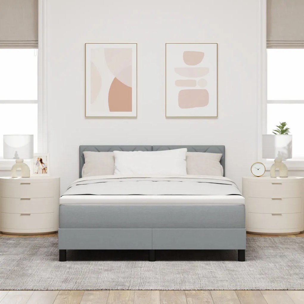 Boxspring Ágy Matraccal Világosszürke 140x190 cm Szövet