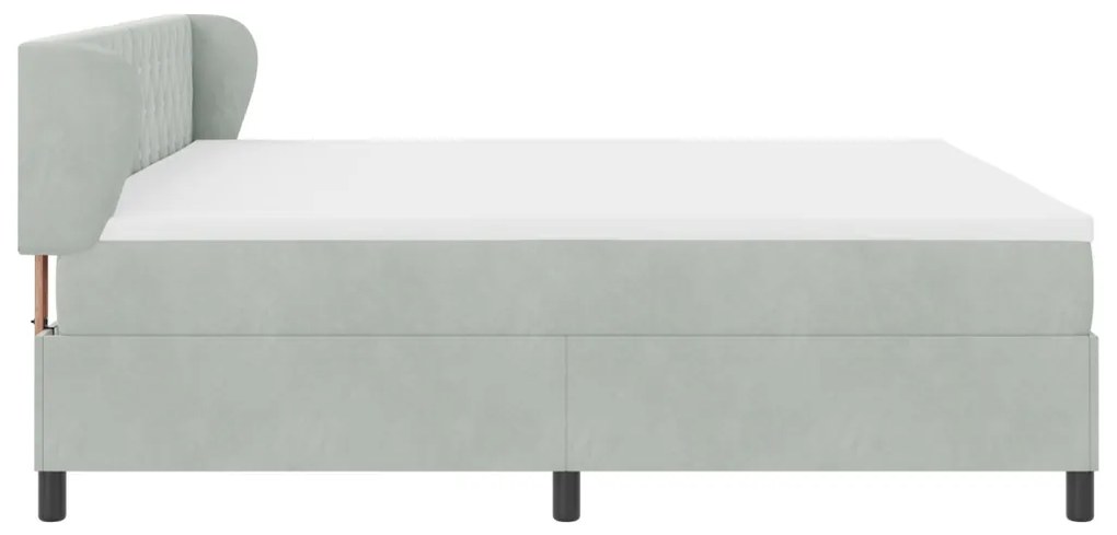 Boxspring Ágy Matrac, Világosszürke, 200x200 cm, Bársony