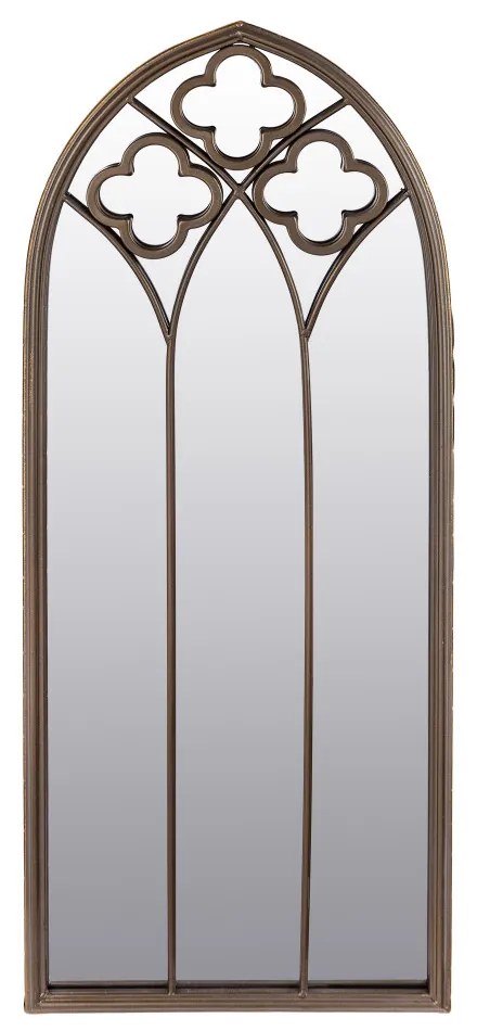 Csúcsíves fazettás fali tükör vintage barna fém keretben 97x39x3cm