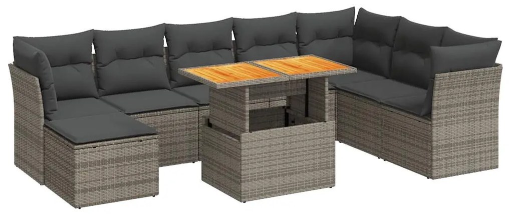 9 részes szürke polyrattan kerti ülőgarnitúra párnákkal