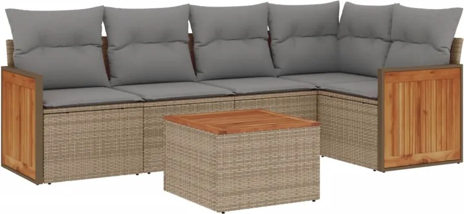 vidaXL 6 részes bézs polyrattan kerti ülőgarnitúra párnával