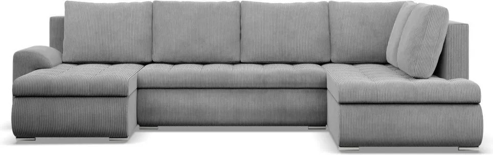 Tokio U sarokkanapé, 3 ágyneműtartóval, kordbársony, jobboldali, szürke