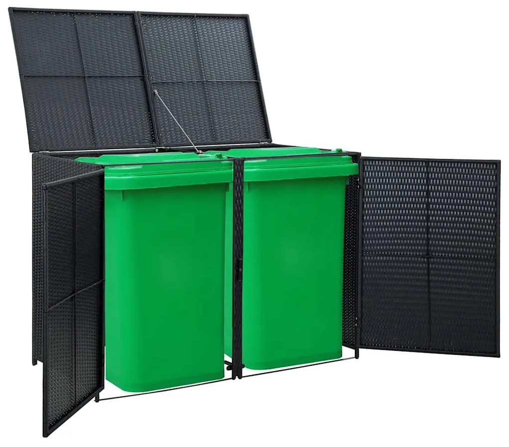 fekete rattan dupla tároló gurulós kukához 148 x 80 x 111 cm