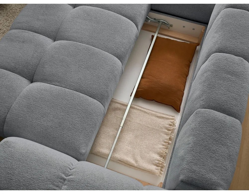 Sötétszürke zsenília kinyitható-tárolóhelyes sarokkanapé (bal oldali-L alakú) Everest – Bobochic Paris