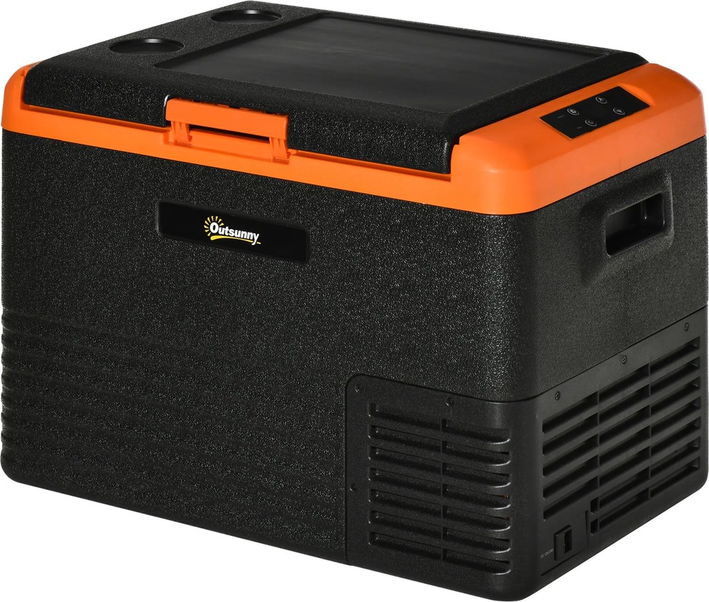 Outsunny Hordozható Elektromos 40L Autós Hűtőszekrény 12V/24V -20℃-ig Mini Hűtő Kompresszoros Érintő LED Kijelzővel Otthoni Kempingezéshez Utazáshoz A