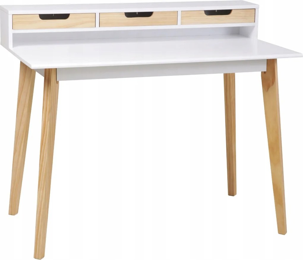 Íróasztal Széles Skandináv Tárolórekesz Fiókok Fehér