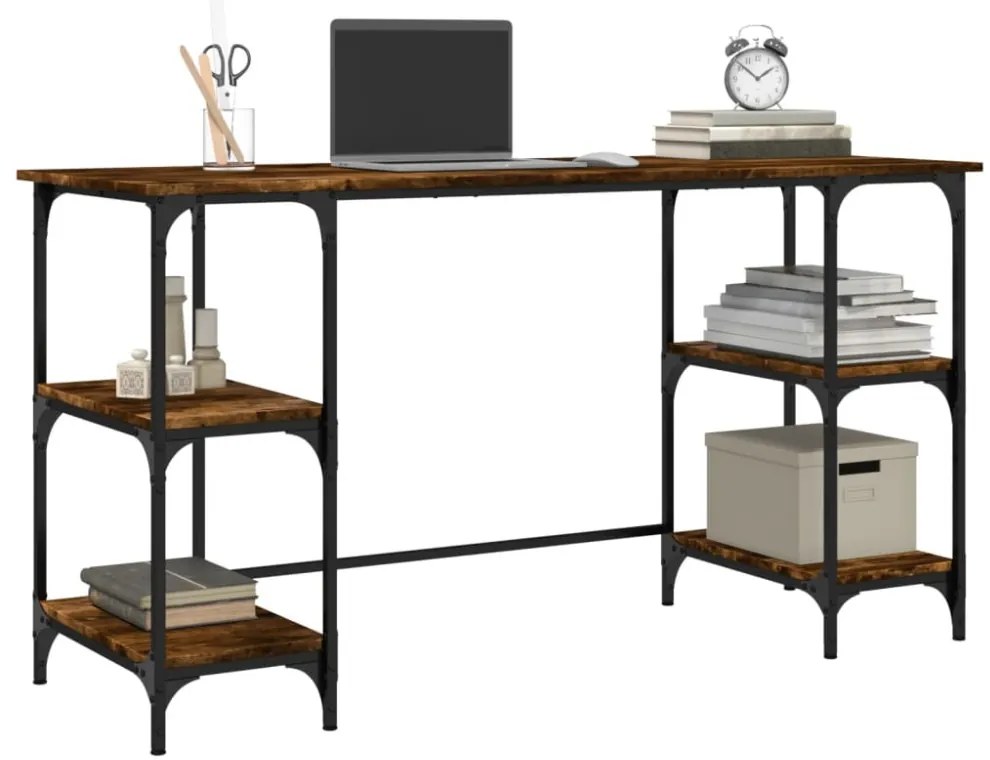 vidaXL füstös tölgy színű fém és szerelt fa íróasztal 140 x 50 x 75 cm