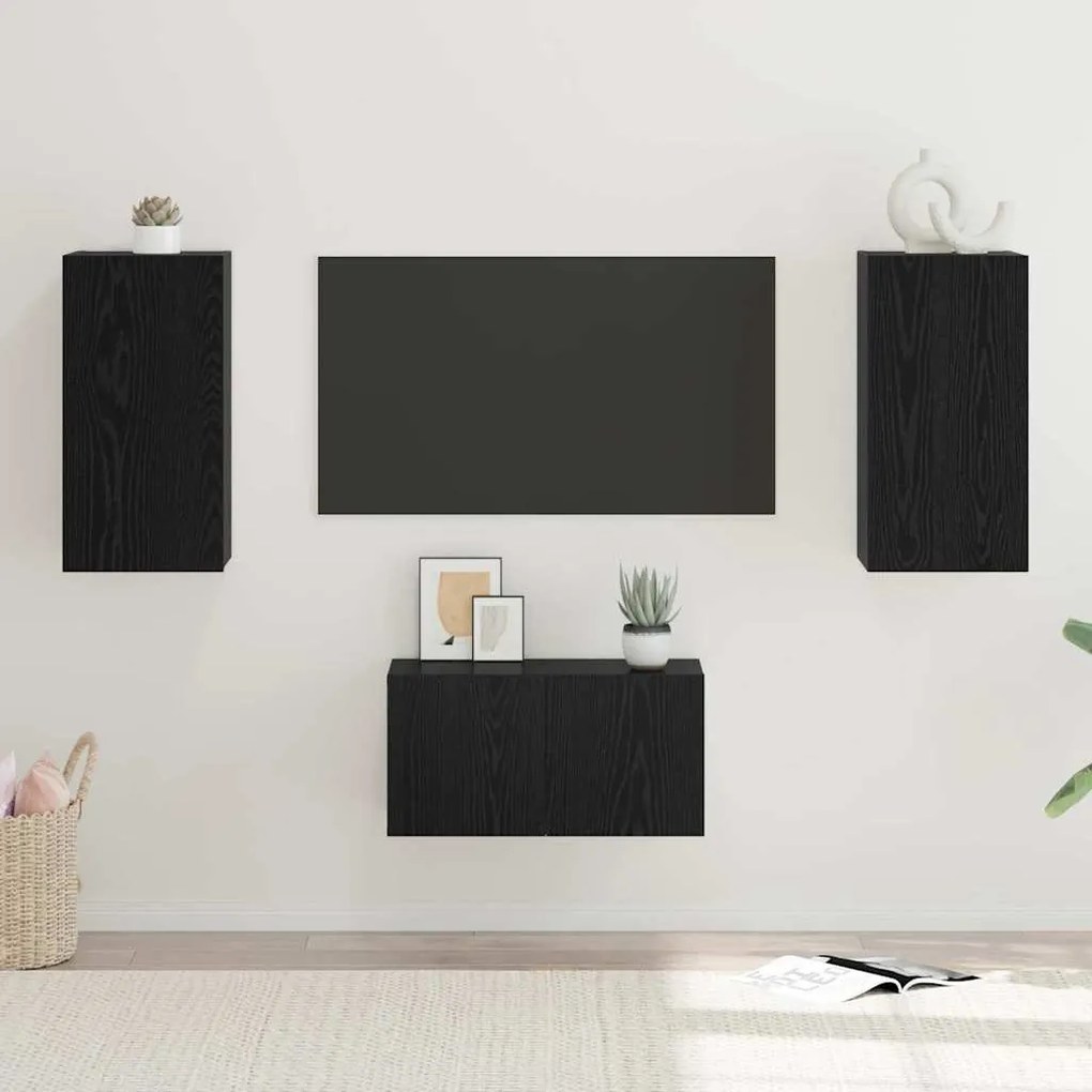 TV szekrény garnitúra 3 pcs Musta tammi 60 x 30 x 30 cm Faanyag