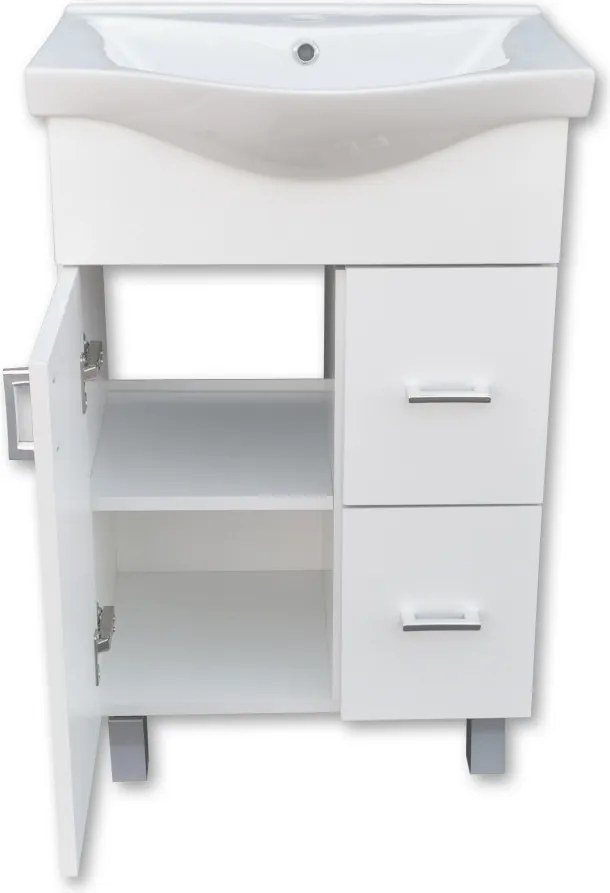 VivaStyle BIANKA 55 lábon álló fürdőszobabútor 2 fiókos Sanovit ALBATROS 10055 mosdókagyló 54,5 x45