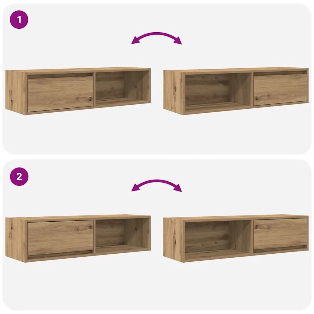 kézműves tölgy színű szerelt fa TV-szekrény 100x31x25,5 cm