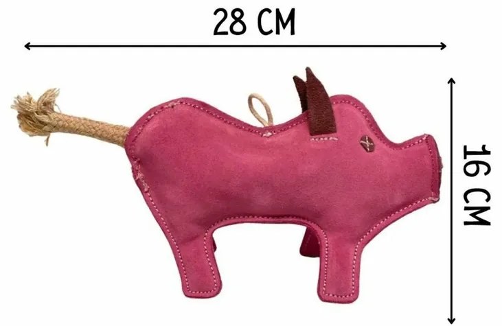 PafDog Pinky malacka kutyajáték bőrből és jutából, 28 cm-es