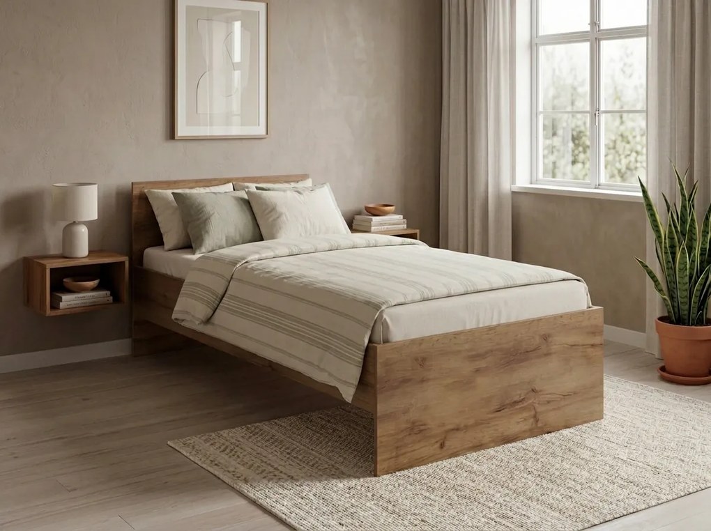 Ágy ELISA 90 x 200 cm, artisan tölgy Ágyrács: Lamellás ágyrács, Matrac: Deluxe 10 cm matrac