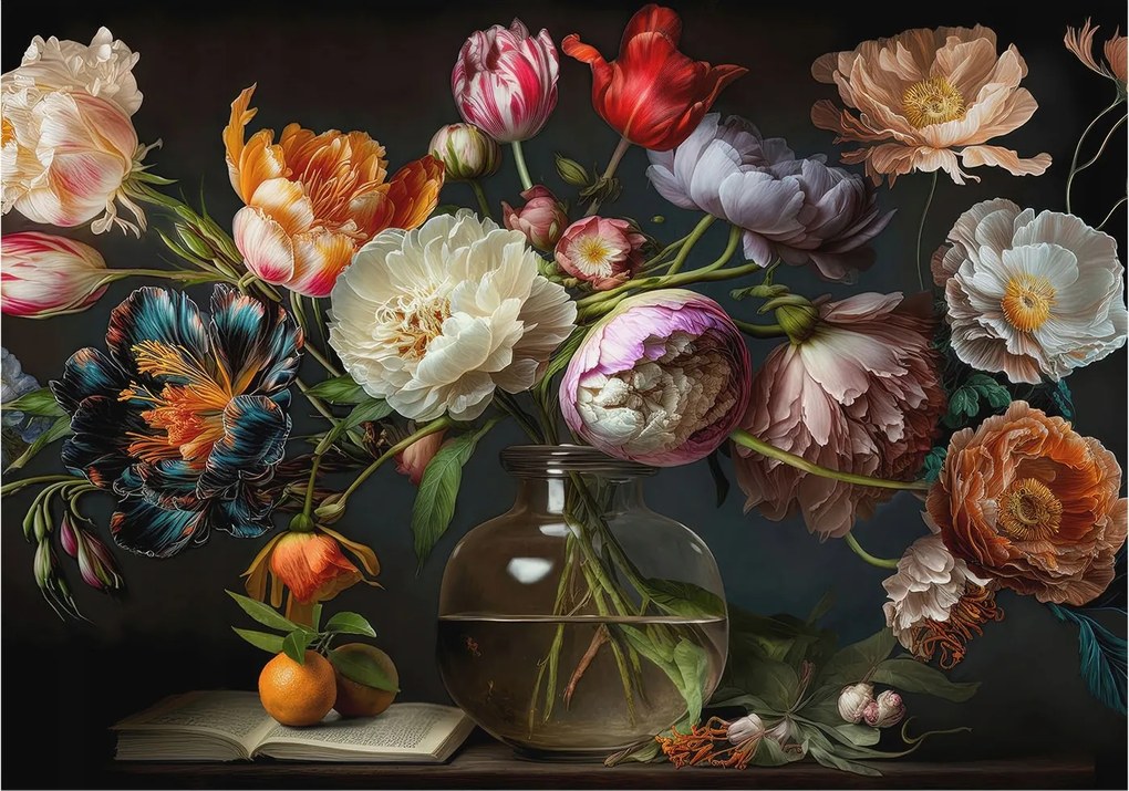 Divatos Flizelin Tapéta Ragasztó Fali 3D Virágos csokor 312x219 Ragasztó