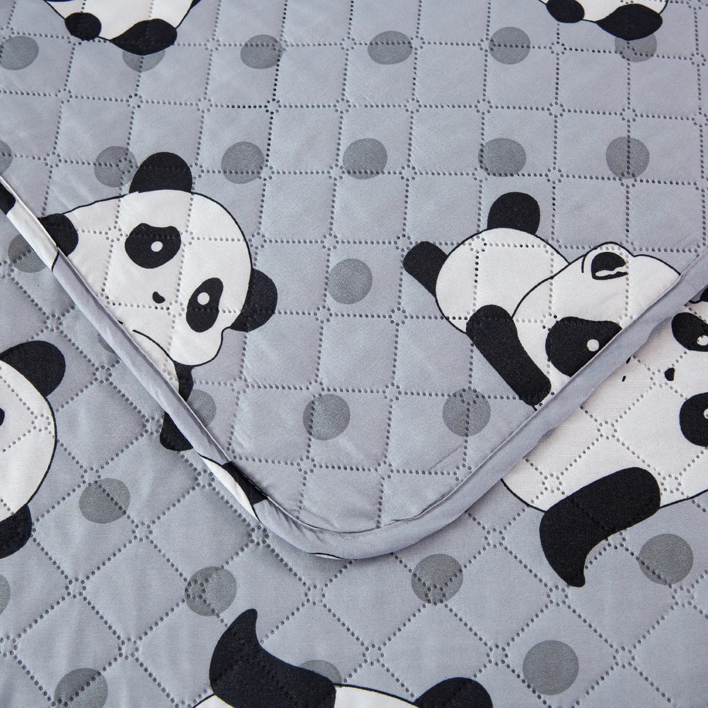 Ágytakaró mintás PANDA szürke Méret: 170 x 210 cm