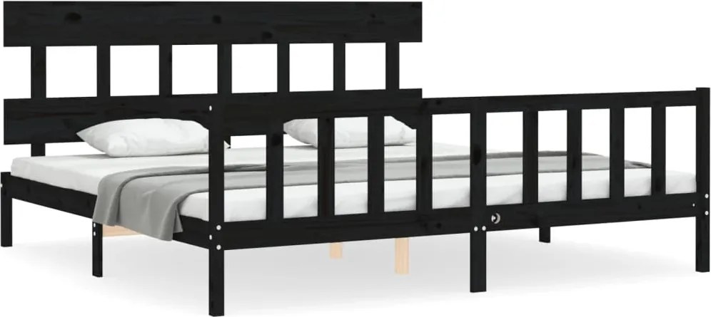 vidaXL fekete tömör fa ágykeret fejtámlával 200 x 200 cm