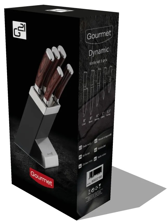 G21 Gourmet Dynamic 5 darabos késkészlet fekete acél tartóval (60022163)