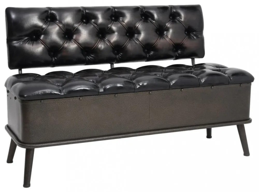 fekete műbőr tárolópad háttámlával 110 cm