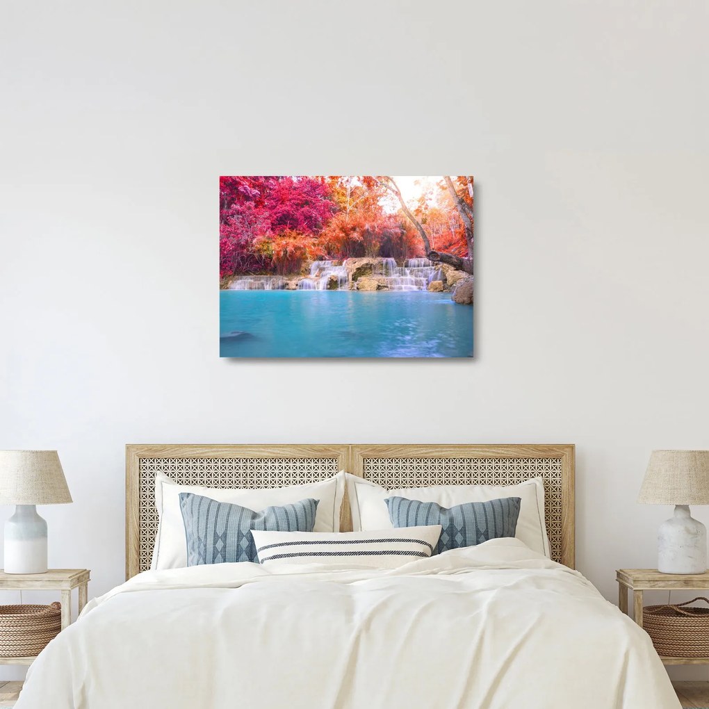 Türkiz lagúna, Laosz, Tat Kuang Si képe (üvegen) (70x50 cm)