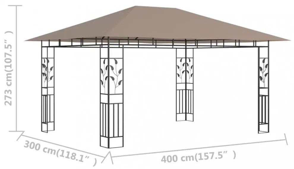 tópszínű pavilon szúnyoghálóval 4 x 3 x 2,73 m 180 g/m²