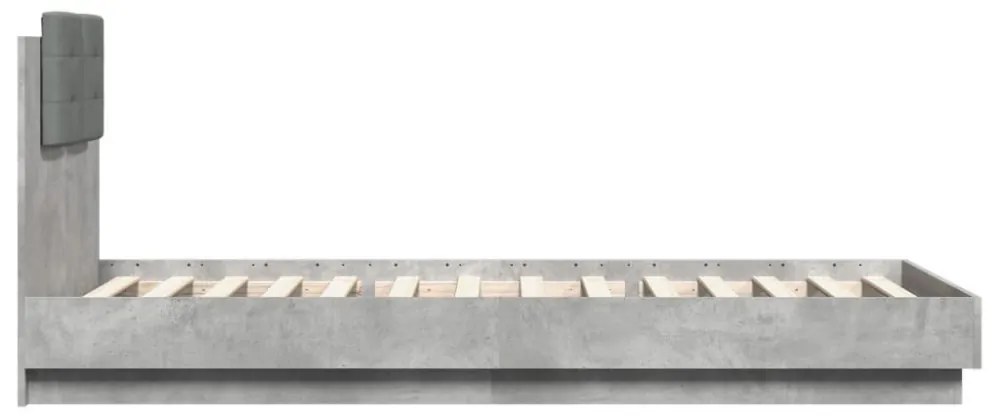 betonszürke szerelt fa ágykeret fejtámlával 100x200 cm