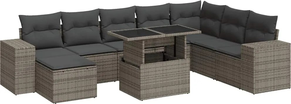 vidaXL 9 részes szürke polyrattan kerti ülőgarnitúra párnákkal