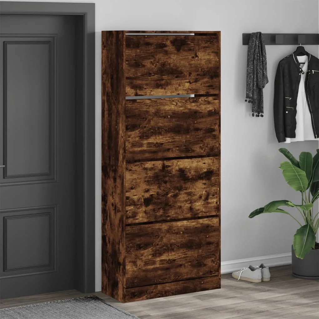 füstös tölgy cipőszekrény 4 kihajtható fiókkal 80x34x187,5 cm