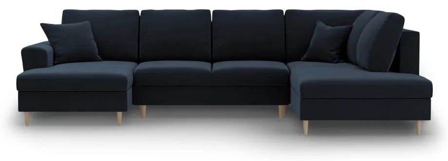 Sötétkék bársony kinyitható tárolóhelyes sarokkanapé (jobb oldali-U alakú) Kyoto – Cosmopolitan Design