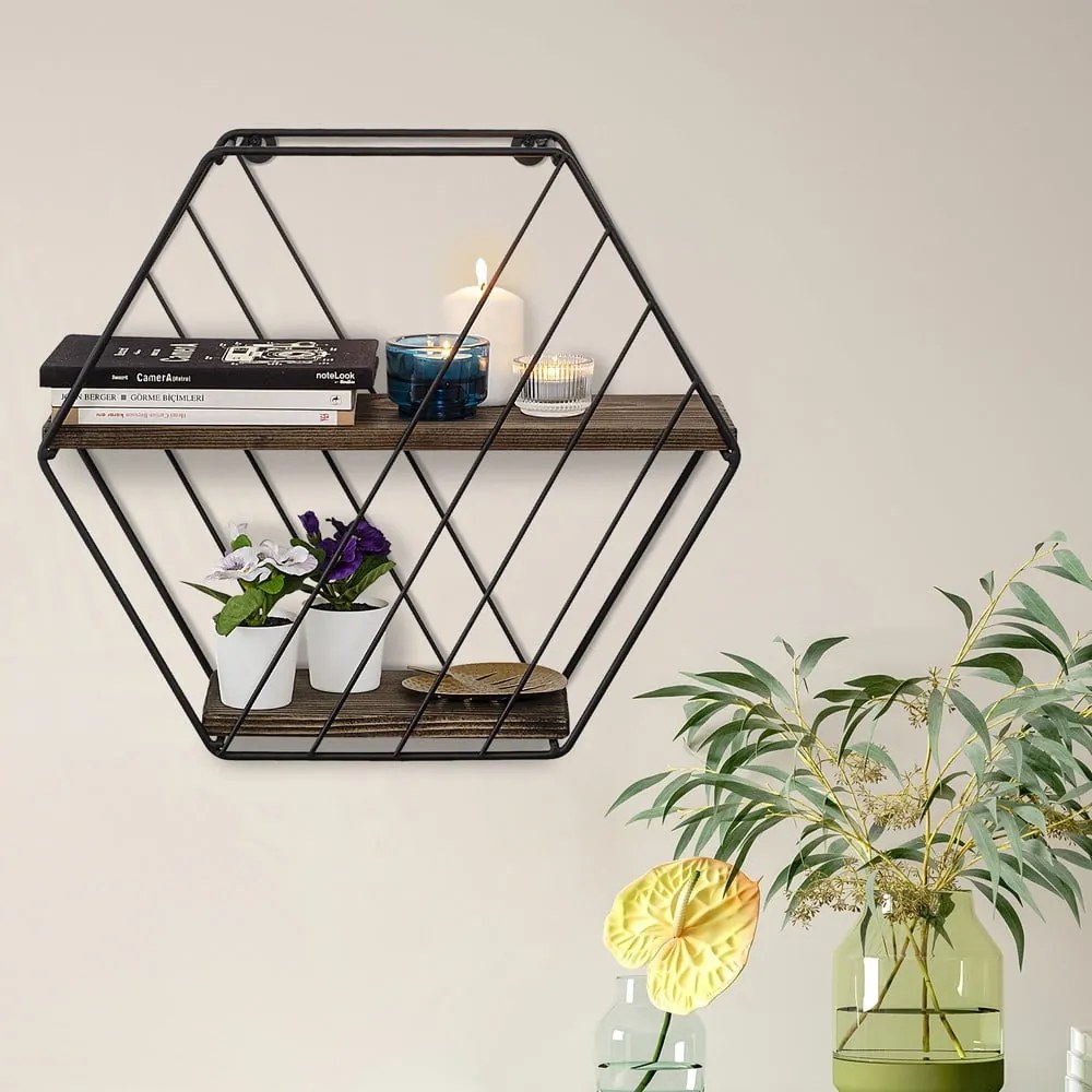 Barna többszintes lucfenyő fali polc 44 cm Liliales – Kalune Design