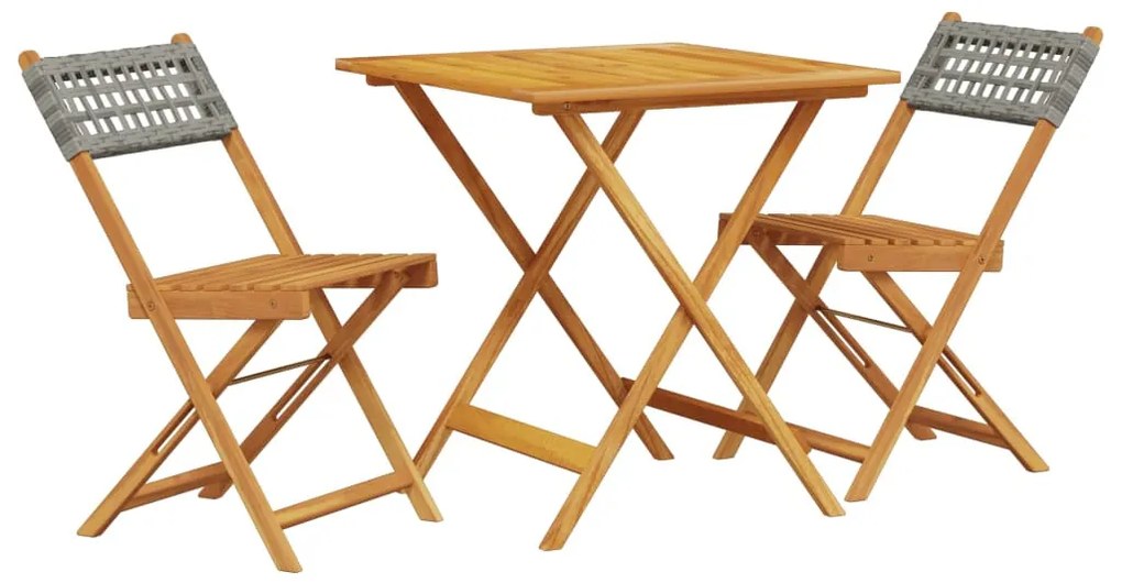 vidaXL 3 részes szürke polyrattan és tömör fa bisztrószett