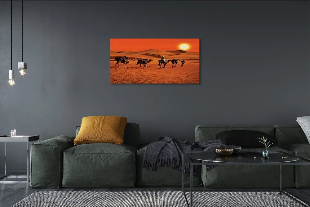 Canvas képek Tevék az emberek sivatagi nap ég 125x50 cm