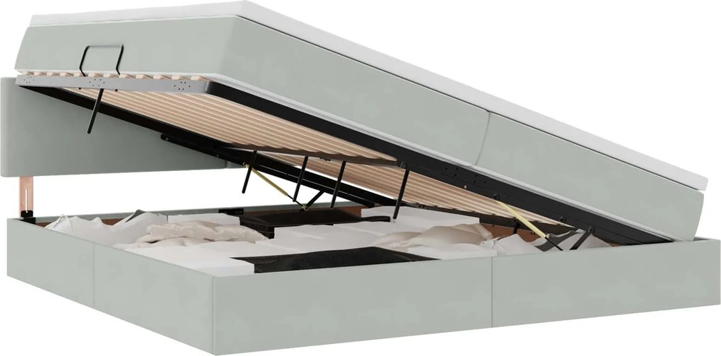 vidaXL Tárolós Ágy matracmal Világosszürke 200 x 200 cm Bársony