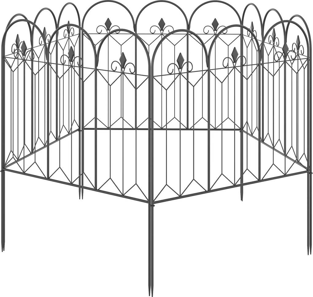 Outsunny Kerti Kerítések 305x79,5 cm 5 db-os Dekoratív Fém Kerti Kerítés Szabadon Kombinálható Állatvédő Pavilonhoz, Gyephez Fekete | Aosom