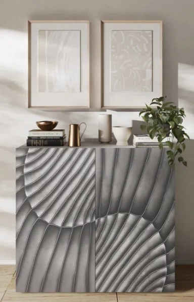 SNAKE kétajtós komód, antracitszürke testtel és antracitszürke, díszített mintázatú előlapokkal