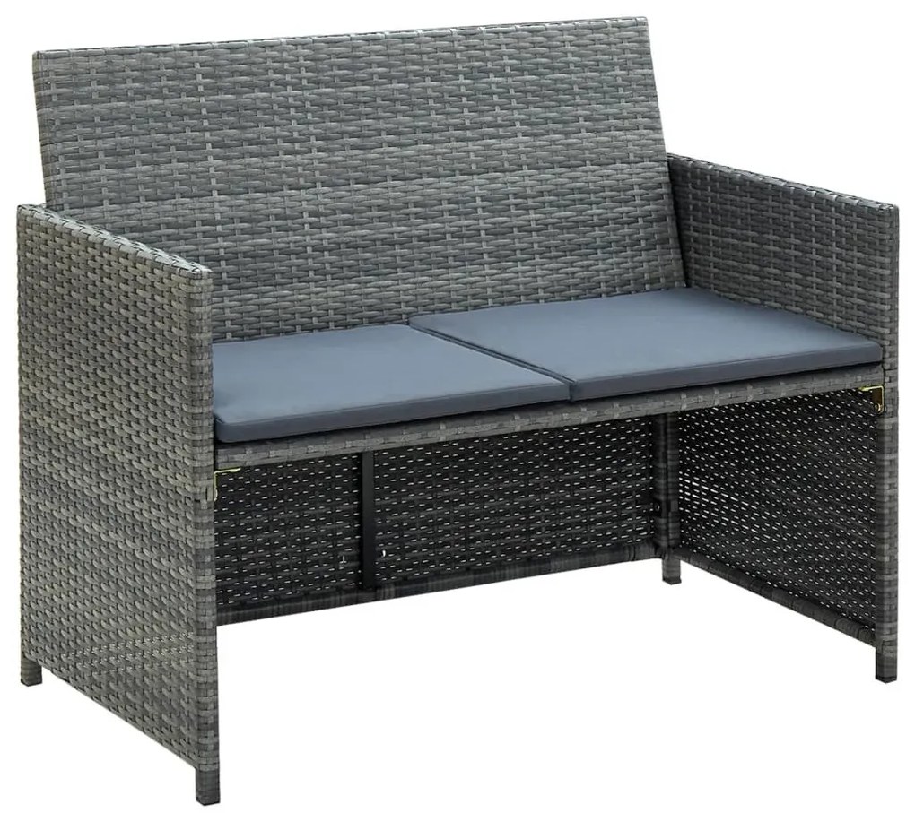 Szürke kétszemélyes polyrattan kerti kanapé párnákkal