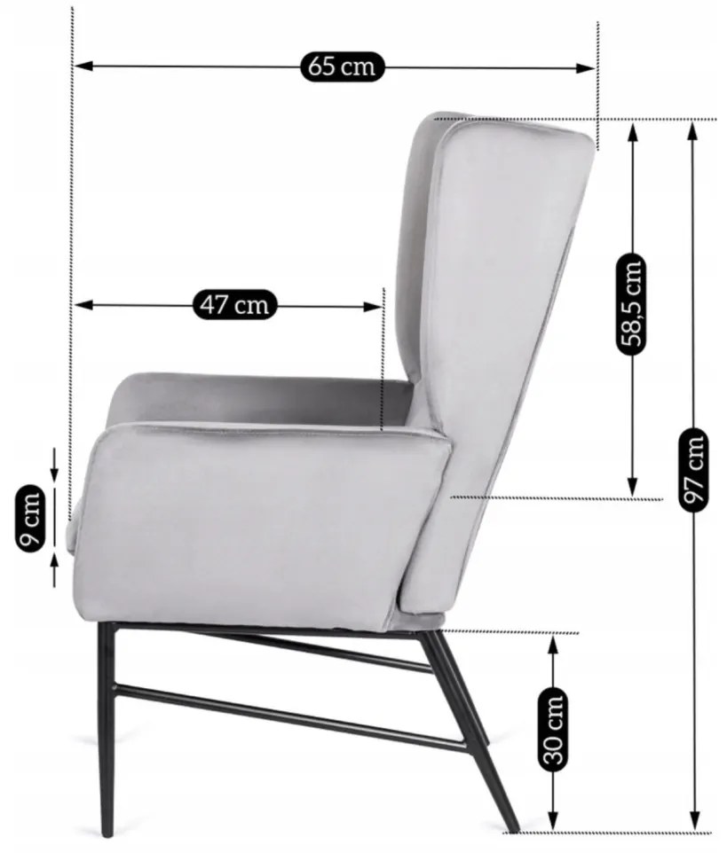 Fotel Szürke Bársony Kárpitozással. ANDRES
