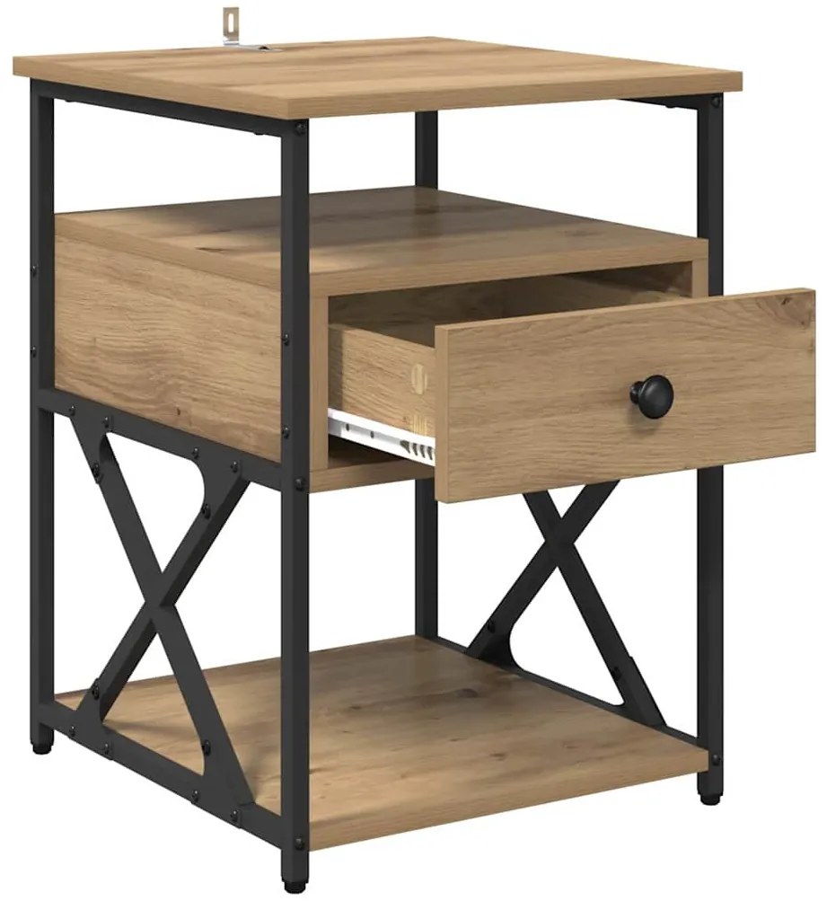 Éjjeliszekrény fiókkal kézműves tölgy 40 x 42 x 55 cm Faanyag