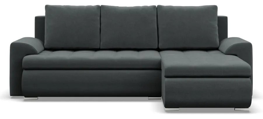 Tokio sarokkanapé, 2 ágyneműtartóval, bársony, jobboldali, szürke