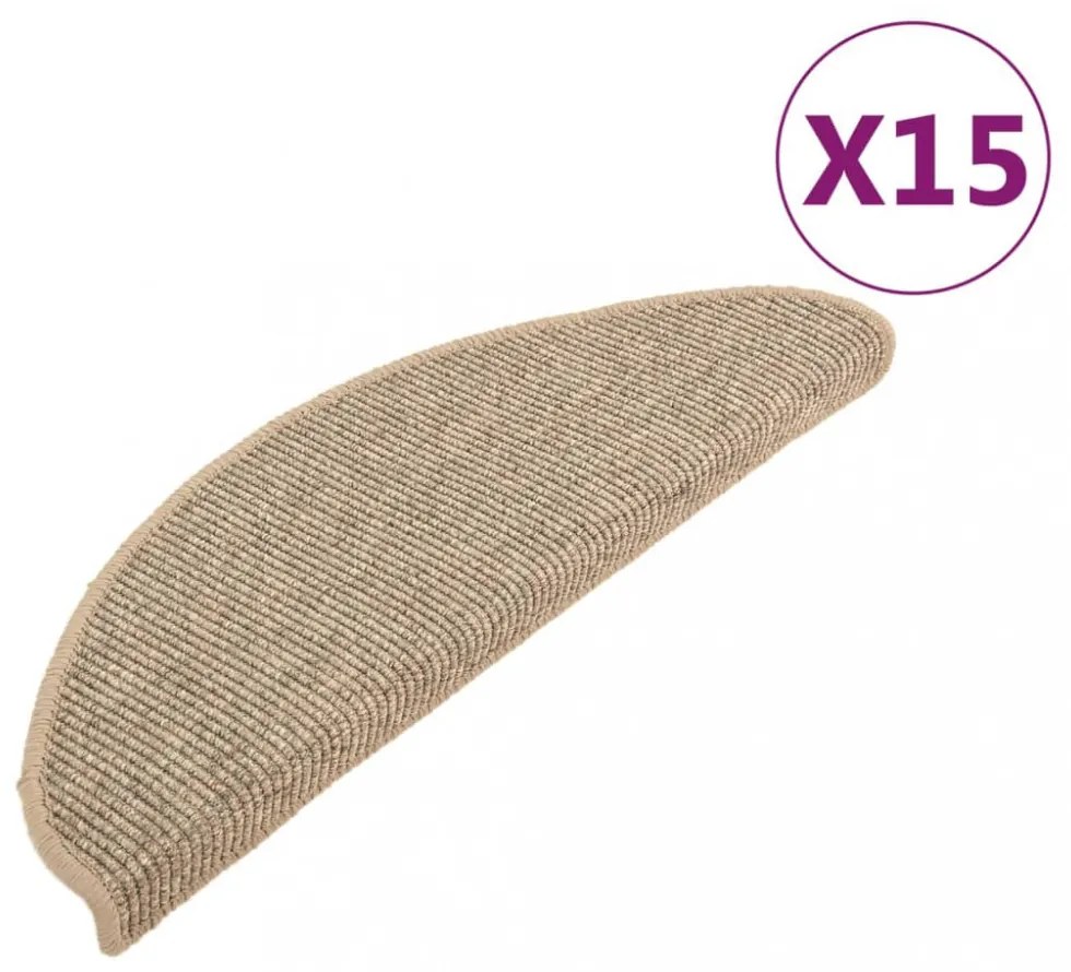 vidaXL 15 db sötét bézs színű öntapadó lépcsőszőnyeg 65x21x4 cm