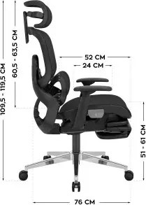 Expert Ergonomikus irodai szék, hálós szövettel, állítható 3D, karfákkal és fejtámlával, fekete